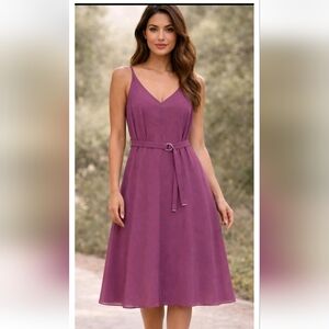 DKNY Women’s Size 14 Purple 2-Piece Dress Sheer Overlay Sleeveless Midi Elegant